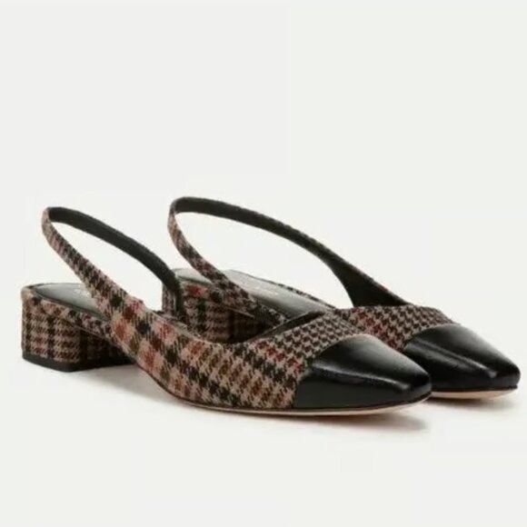 Veronica Beard Cecile Plaid Cap-Toe Slingback Camel Multi Size 8 - Picture 1 of 8